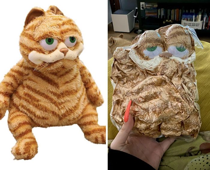 J’ai donc acheté un jouet Garfield à l’aspect déjà effrayant, mais il est arrivé sous vide, et oh mon Dieu !