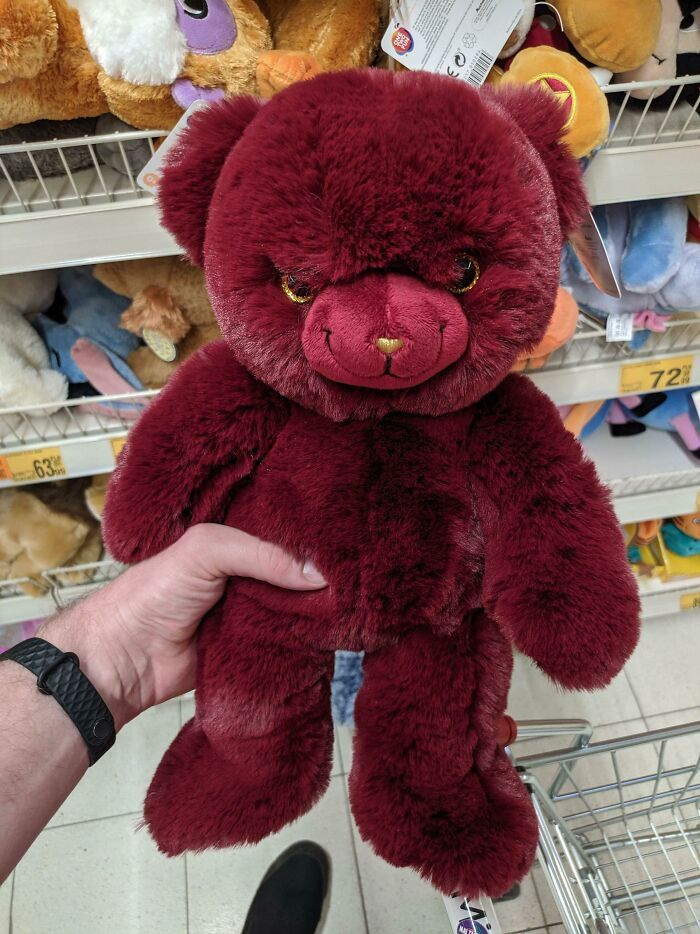 Ourson en peluche à l’allure diabolique que j’ai trouvé au rayon enfants