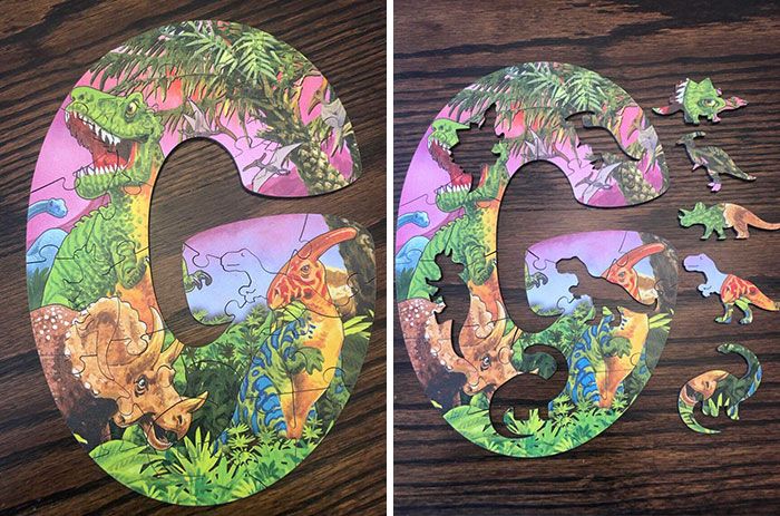 le puzzle dinosaure de ma fille a des pièces en forme de dinosaure