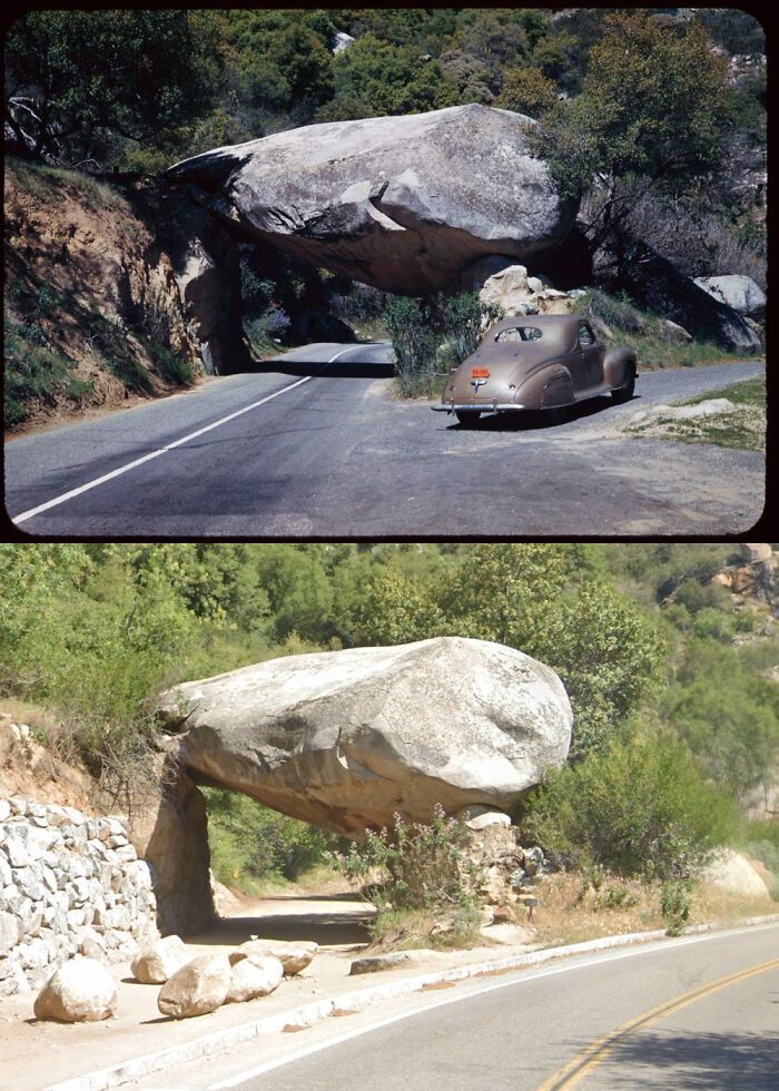 rocher du tunnel dans le parc national de sequoia, 1952 et 2020