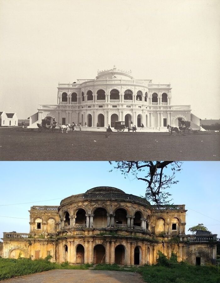 royal hotel aussi appelé rajkumari bai ki kothi, jabalpur india. construit en 1857. photos de 1860 et 2109.