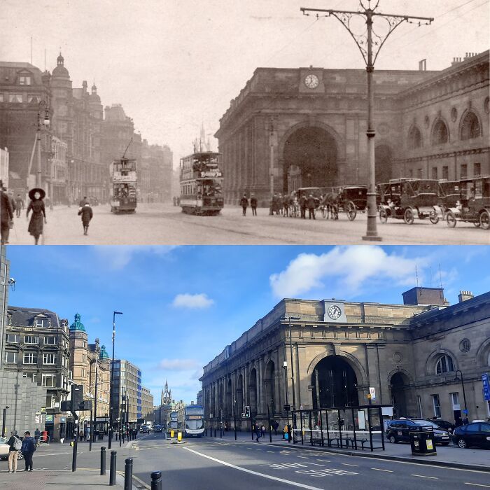 plus de 100 ans d’écart, la gare centrale de newcastle, uk (angles légèrement décalés)