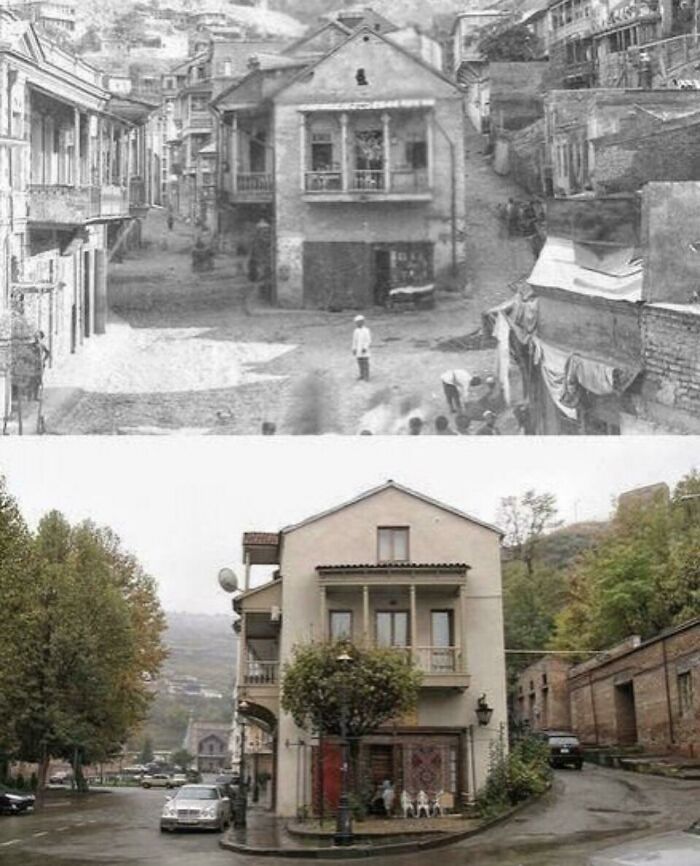 tbilisi, géorgie. la rue botanicheskaya en 1916 et maintenant.