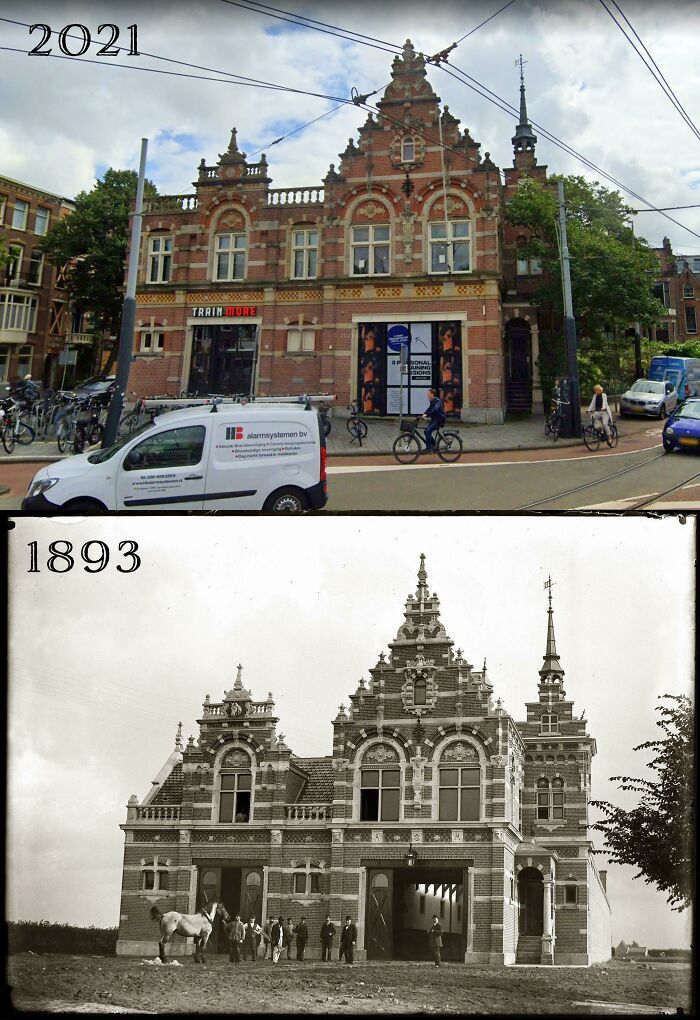 le dépôt de tramways tirés par des chevaux à amsterdam