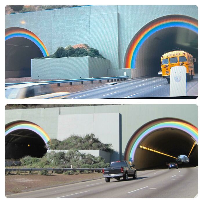 le tunnel waldo/robin williams, san francisco, ca. 1971/aujourd’hui. (le cliché de 1971 est un arrêt sur image de dirty harry)