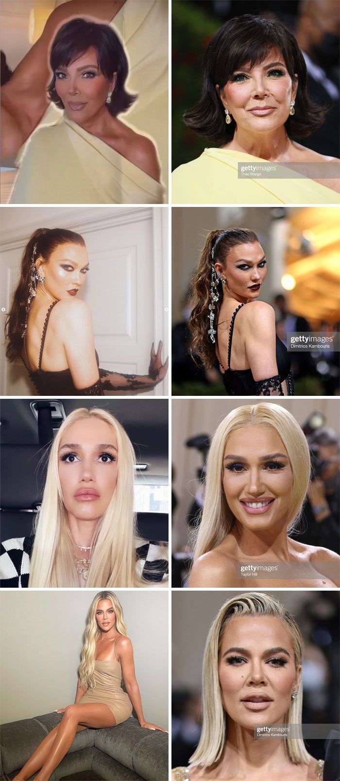 quelques photos non filtrées/non éditées du met gala par rapport à leurs équivalents ig ou aux photos les plus récemment postées