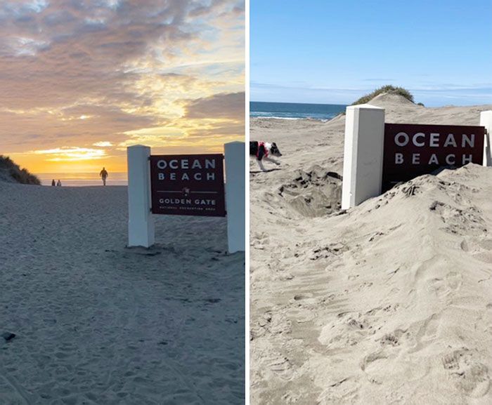 Sables changeants d’ocean beach de janvier à avril au même endroit