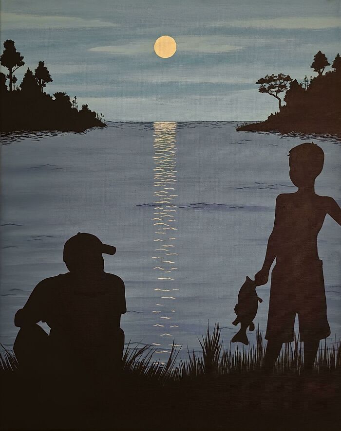 une peinture que j’ai faite pour mon fiancé. c’est lui et son fils aîné