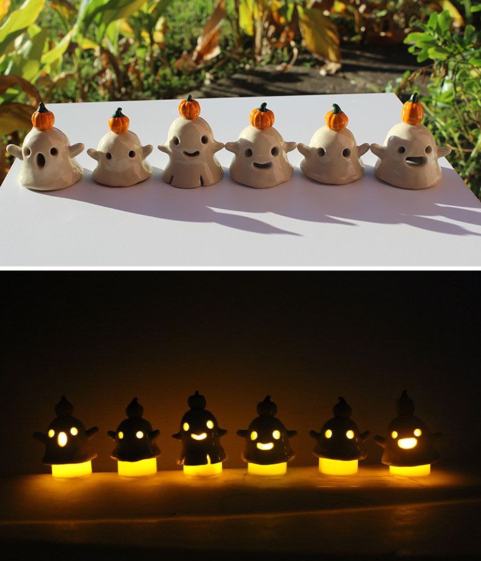 J’ai fait ces copains fantômes en céramique avec des bougies chauffe-plats !