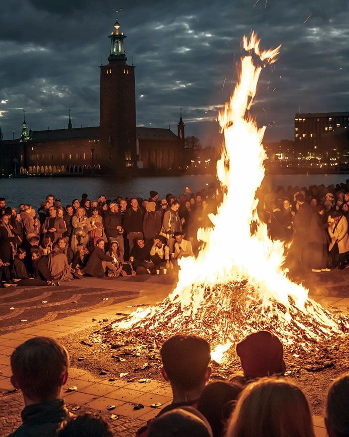 Valborg à Stockholm. De grands feux de joie sont allumés dans tout le pays pour symboliser la fin de l’hiver et l’approche du printemps.