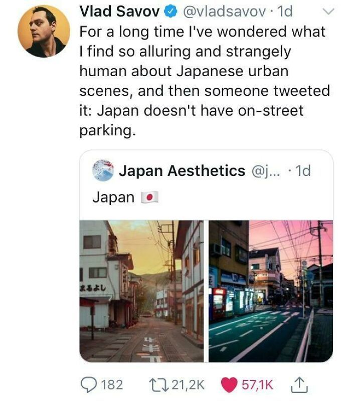 Twitte sur le manque de stationnement dans les rues au Japon.