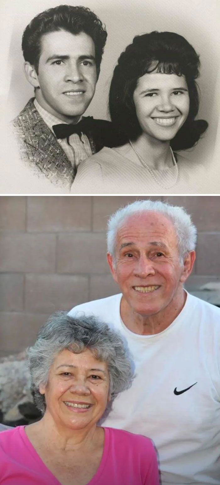 maman et papa en 1960 et à nouveau en 2010. mariés depuis presque 59 ans