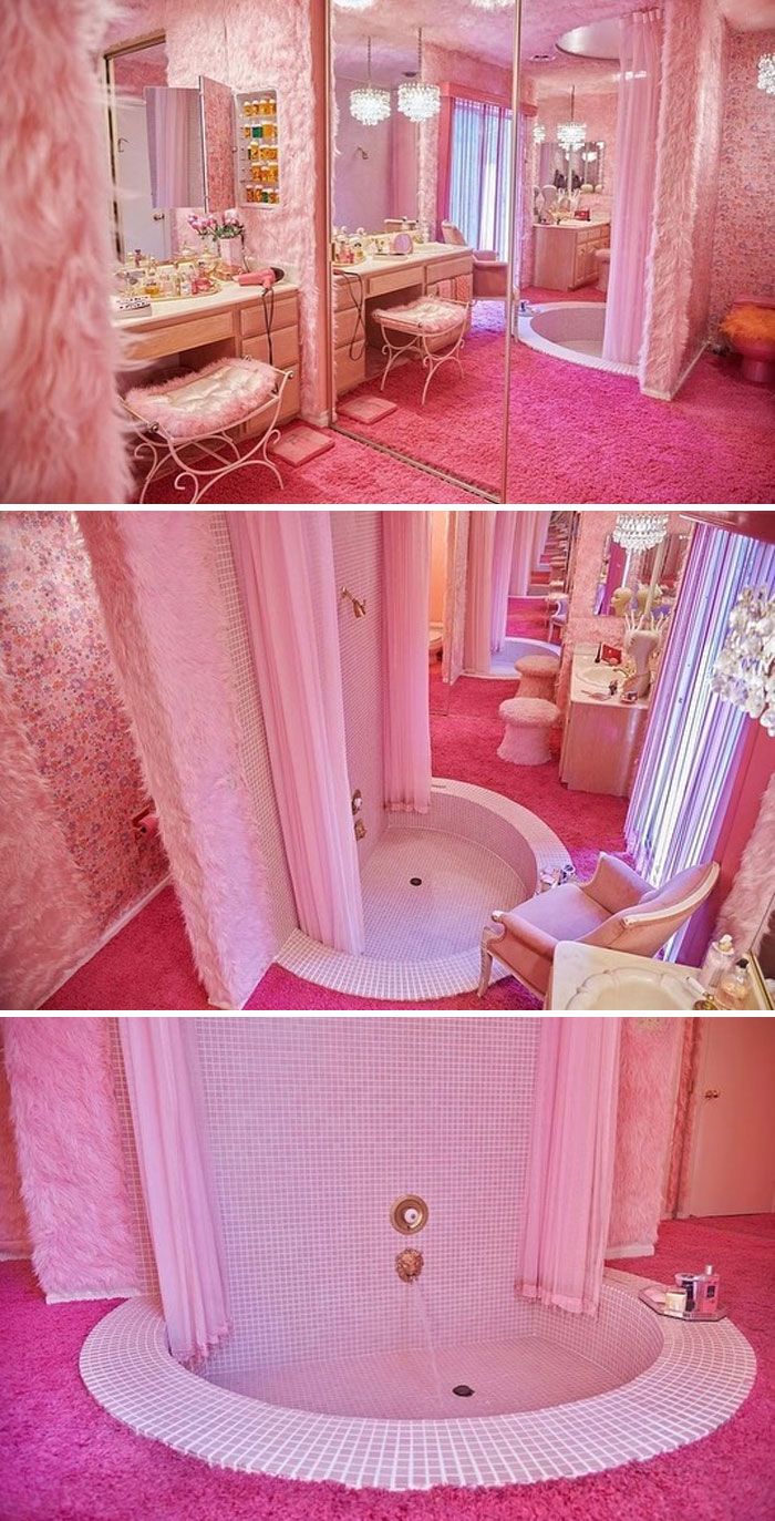 cecilythegreat et betainjax m’ont envoyé cette salle de bain rose et j’ai juste… quoi ?! regarde la minuscule baignoire pour tes pieds ! et le tapis. c’est un paradis rose !! il appartient à jamienelson6 !