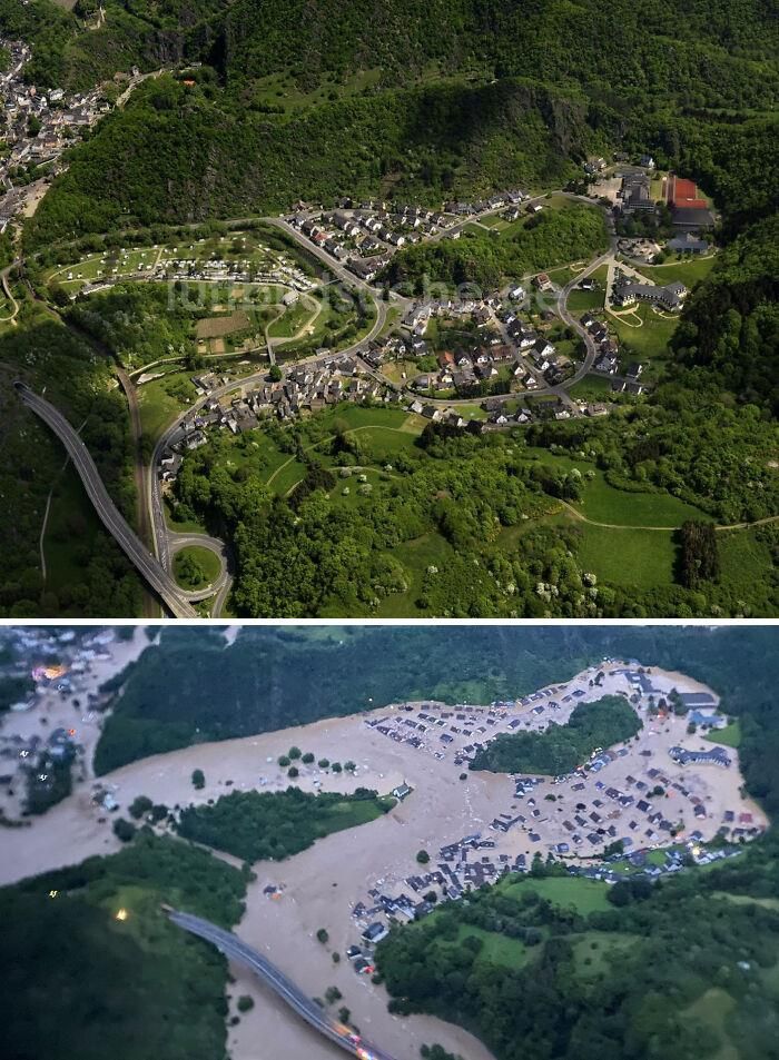 altenburg (allemagne) avant et après les graves inondations en cours dues à des pluies excessives (2021)