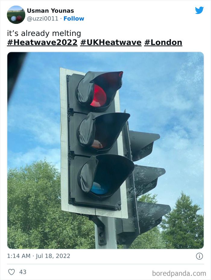 sweltering heat in uk melts traffic lights