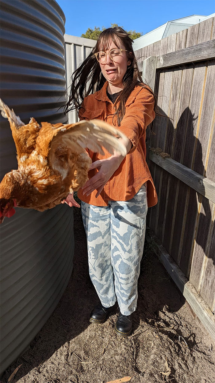 Certains d’entre nous n’ont jamais tenu un poulet auparavant et cela se voit.