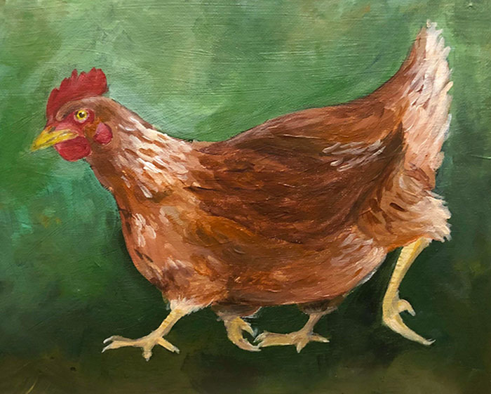 J’ai peint un poulet à quatre pattes pour ma copine parce qu’on trouvait ça drôle.