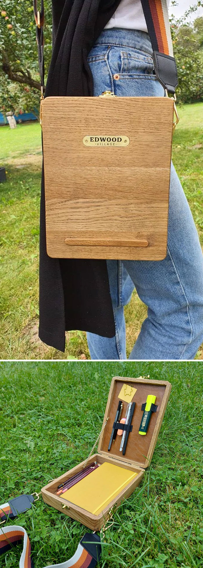 Mon mari m’a fabriqué ce sac en bois car j’ai commencé à faire plus de croquis urbains.