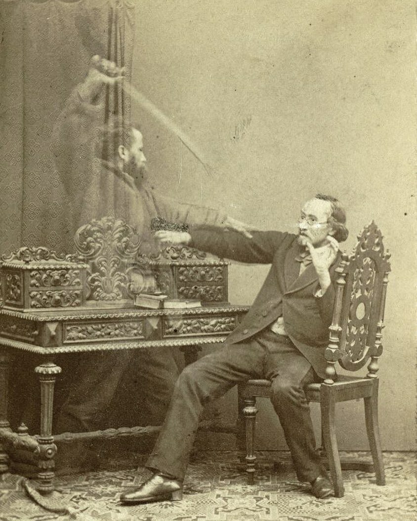 un fantôme attaque un homme avec une épée, 1865