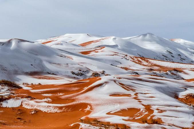 à quoi cela ressemble quand il neige dans le désert du sahara