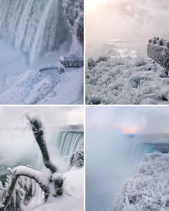 le côté canadien des chutes du niagara est un pays glacé et hivernal en ce moment.