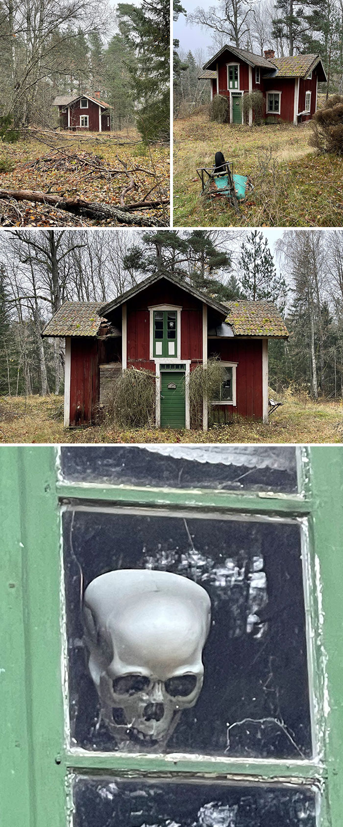 J’ai trouvé un vieux chalet abandonné dans les bois.