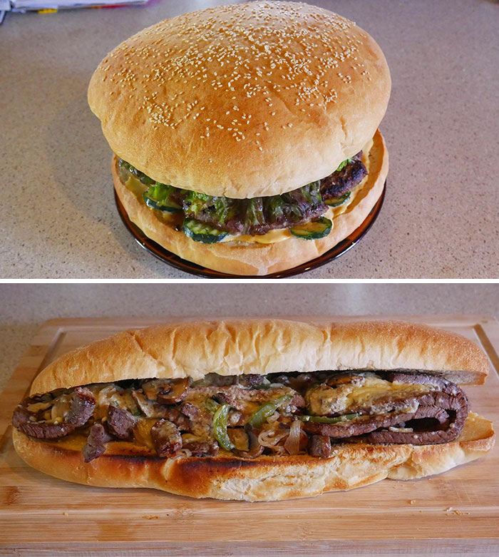 pour notre jeudi insolent, nous avons fait un burger super size. de plus, nous avons fait un philly cheese steak super size (nashville, tn)