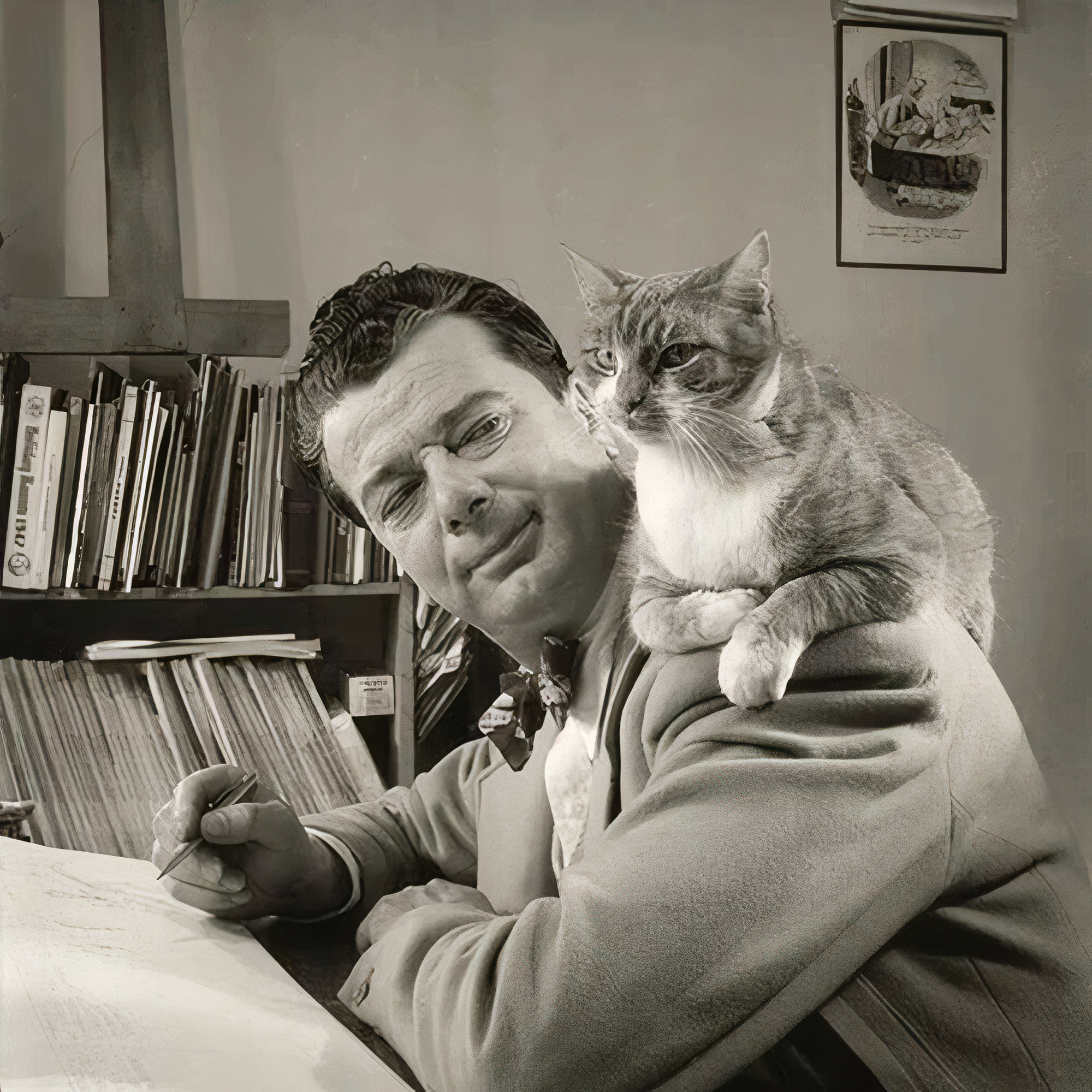 Il semble que le dessinateur britannique Jack Monk ait eu la compagnie d’un beau chat pendant le processus de création de son œuvre, 1949.