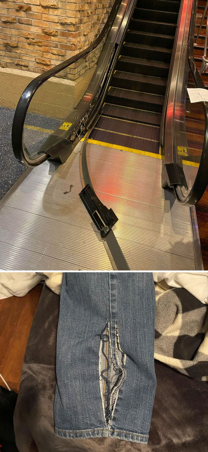 En avril dernier, mon pantalon s’est accroché à une pièce métallique dans l’escalator de l’hôtel de New York et j’ai réussi à m’en sortir.