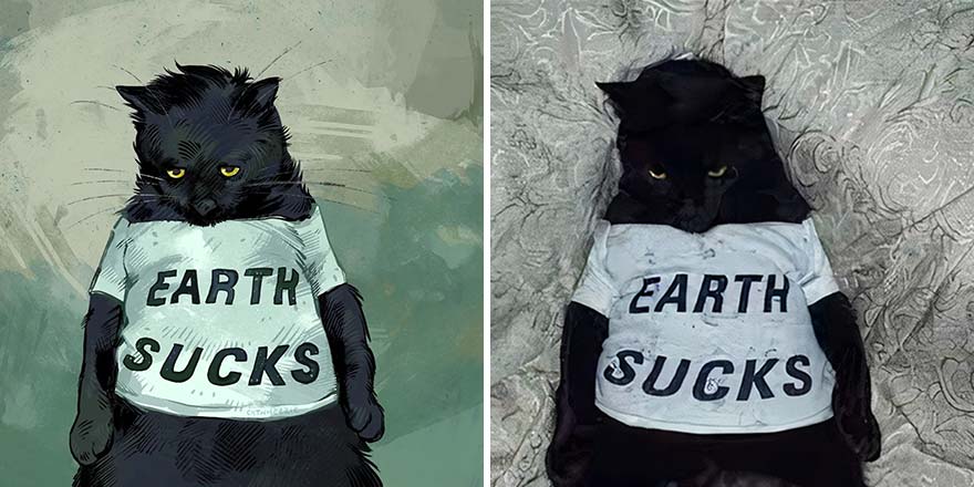 32 photos virales de chats illustrées par cet artiste (nouvelles photos)