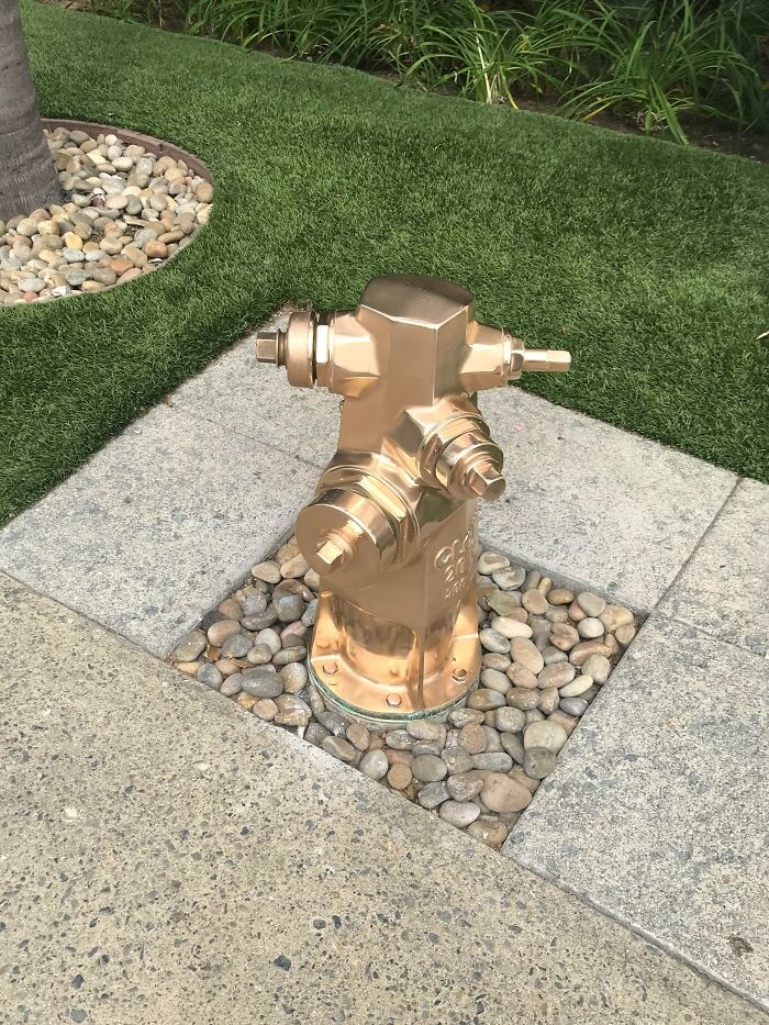 This Brass-Plated Fire Hydrant Outside A Fancy Hotel. Looks Like A Badly Rendered Color Pattern