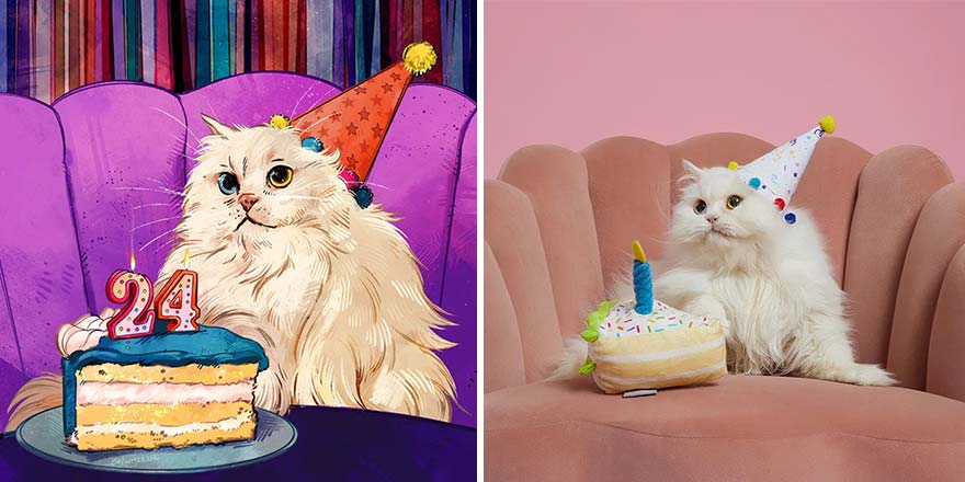 32 photos virales de chats illustrées par cet artiste (nouvelles photos)