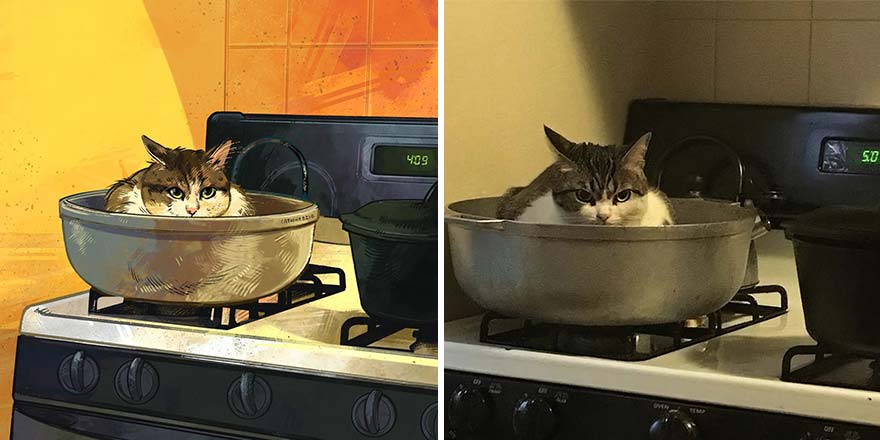 32 photos virales de chats illustrées par cet artiste (nouvelles photos)