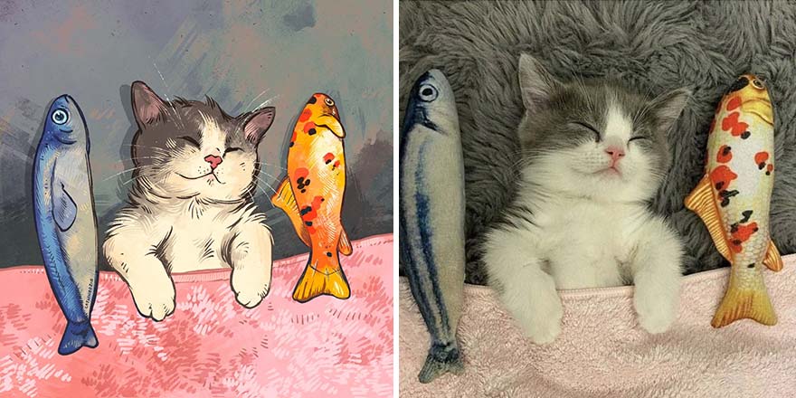 32 photos virales de chats illustrées par cet artiste (nouvelles photos)