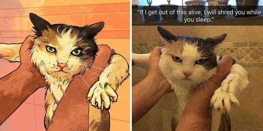 32 photos virales de chats illustrées par cet artiste (nouvelles photos)