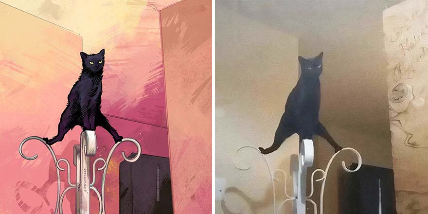 32 photos virales de chats illustrées par cet artiste (nouvelles photos)