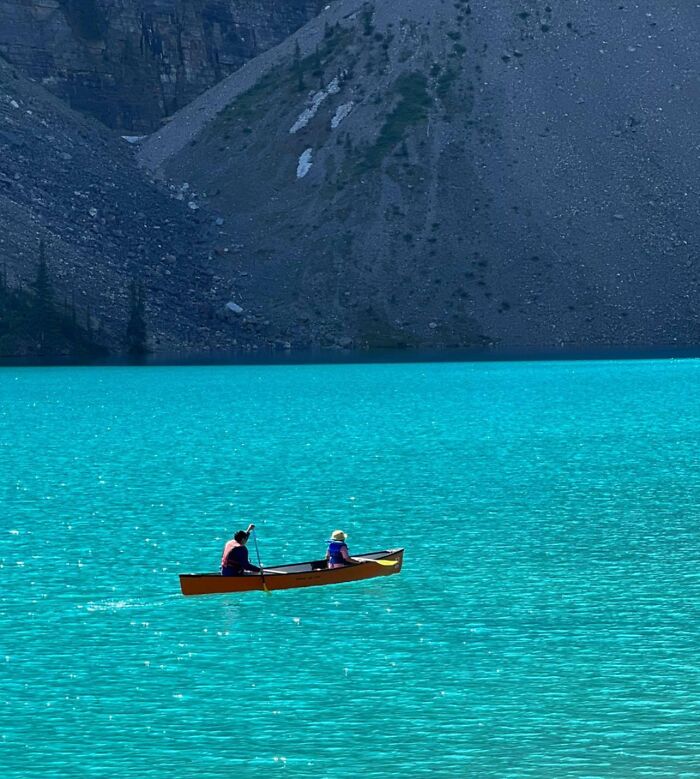 Lake Moraine In Banff National Park. Not Photoshopped As Unbelievable As It May Seem
