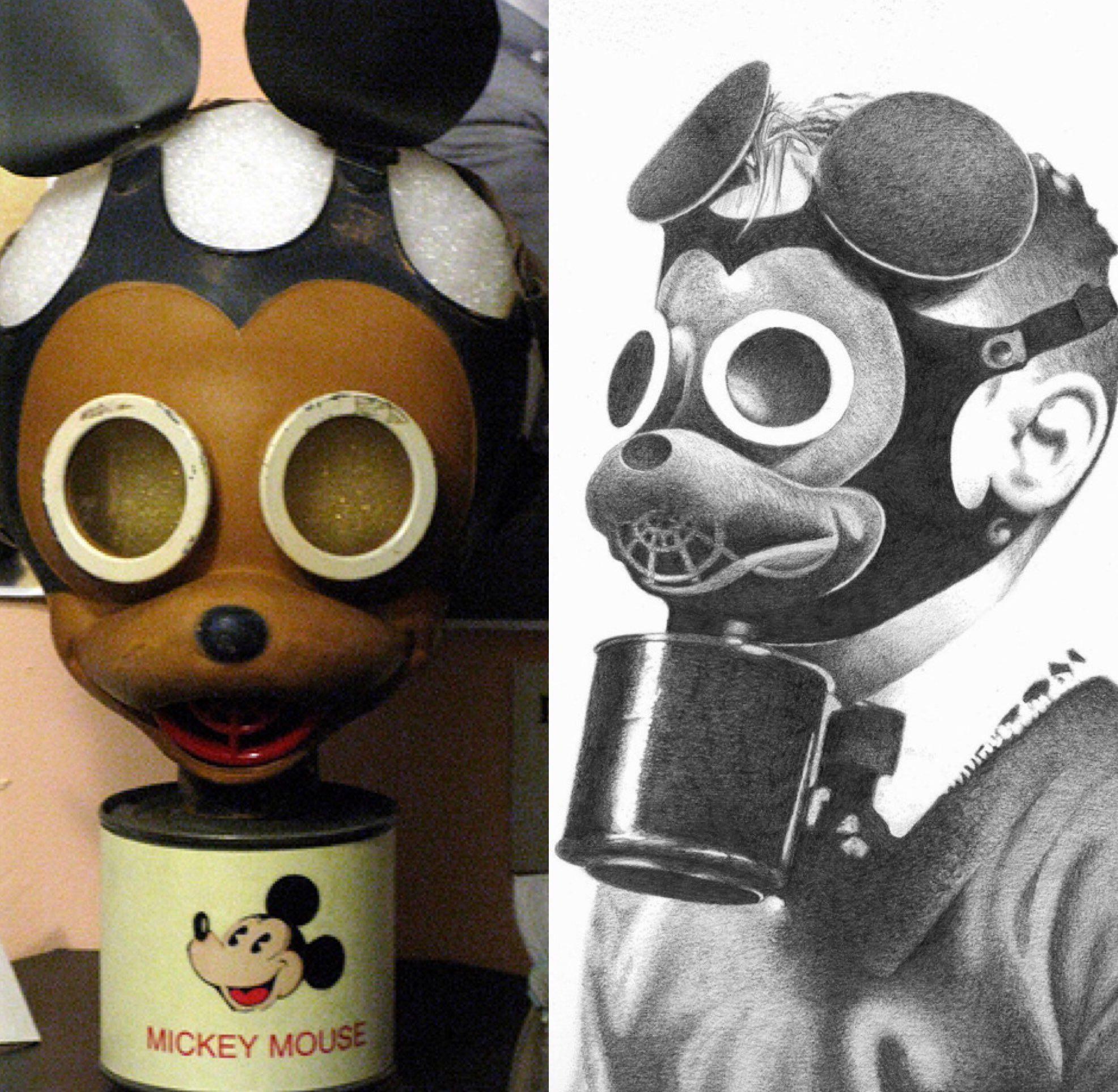 masque à gaz mickey mouse de la wwii, en essayant de rendre le masque moins effrayant pour les enfants