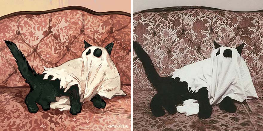 32 photos virales de chats illustrées par cet artiste (nouvelles photos)