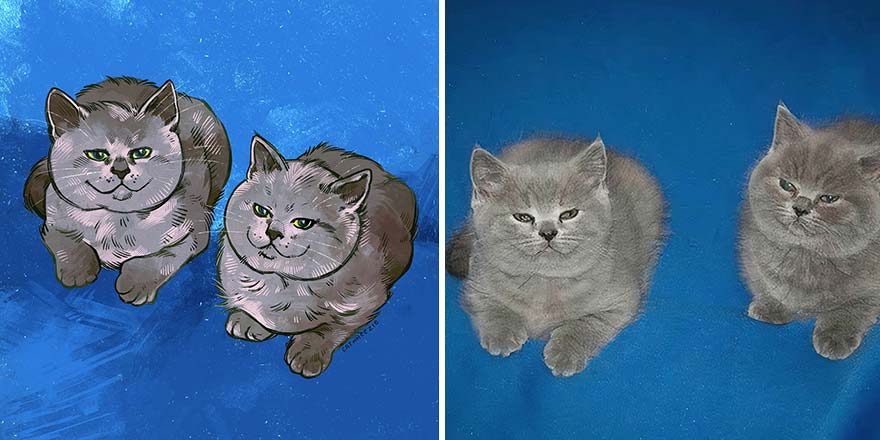 32 photos virales de chats illustrées par cet artiste (nouvelles photos)