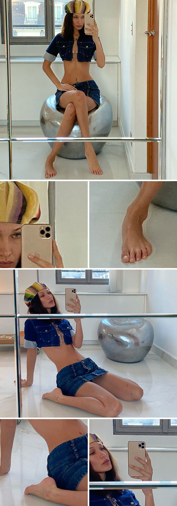 Bella Hadid Was Accused Of Editing Her Pictures (Shelf Bending In A Different Direction, The Reflection Of The Mirror Is Wonky)