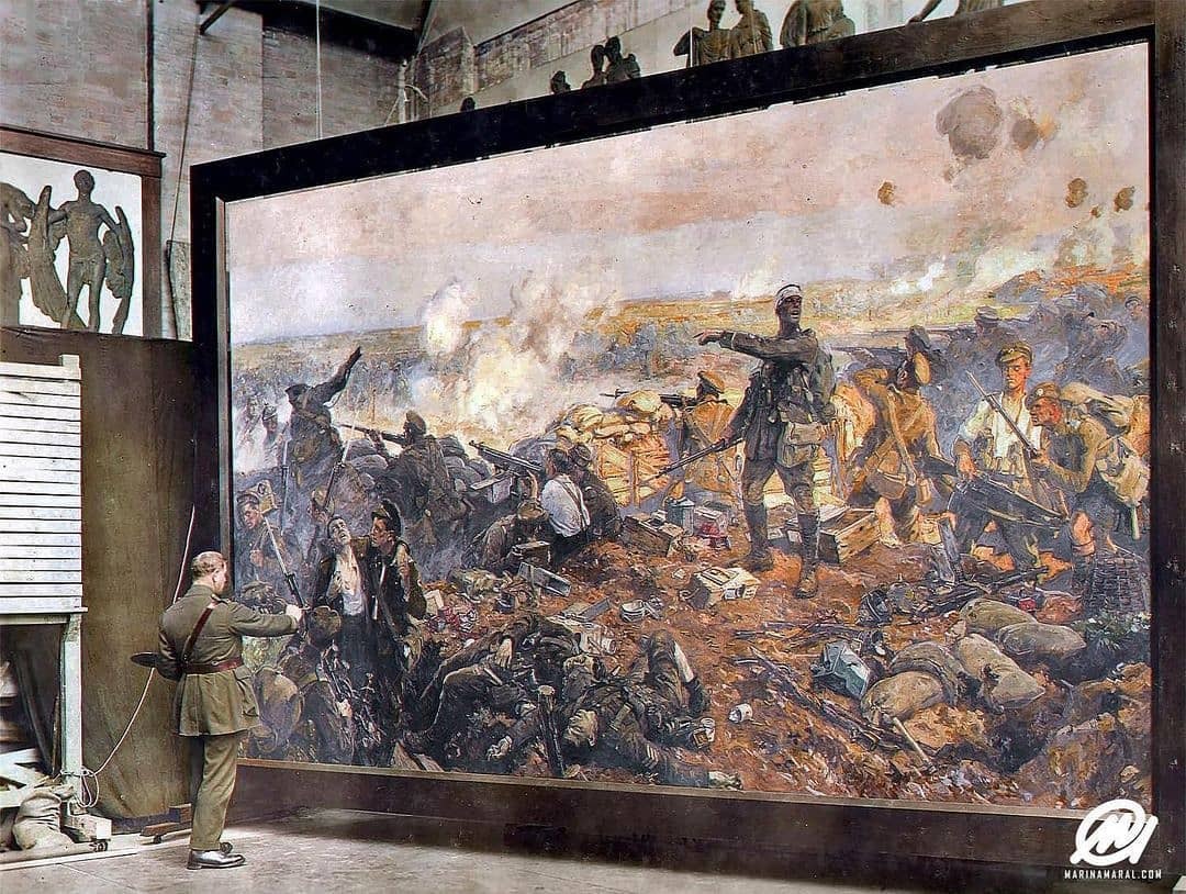 Richard Jack At Work On His Iconic Painting, The Second Battle Of Ypres, 1917