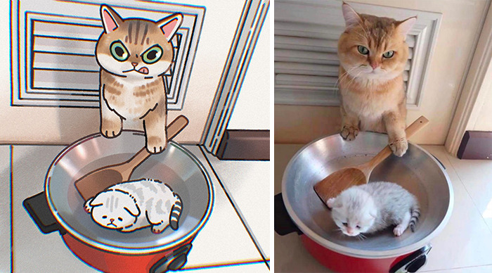 31 Hilarious Cat Pictures Get A Cute Makeover By This Illustrator