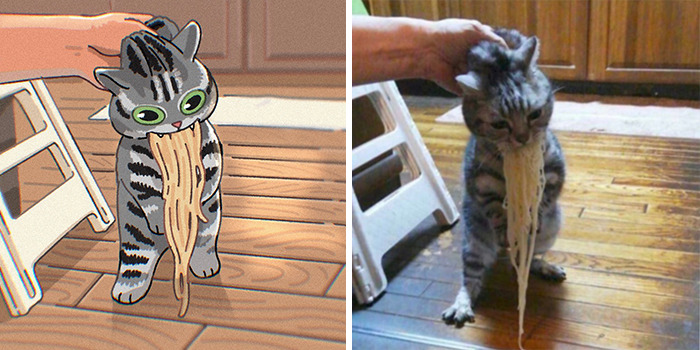 31 Hilarious Cat Pictures Get A Cute Makeover By This Illustrator