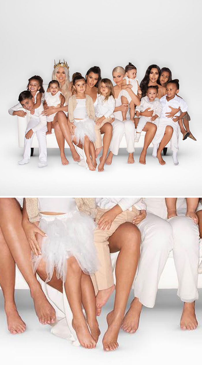 Eagle-Eyed Fans Think That Khloe Kardashian’s Feet Have Been Copied, Flipped And Then Pasted Onto Kylie Jenner In This Family Christmas Card