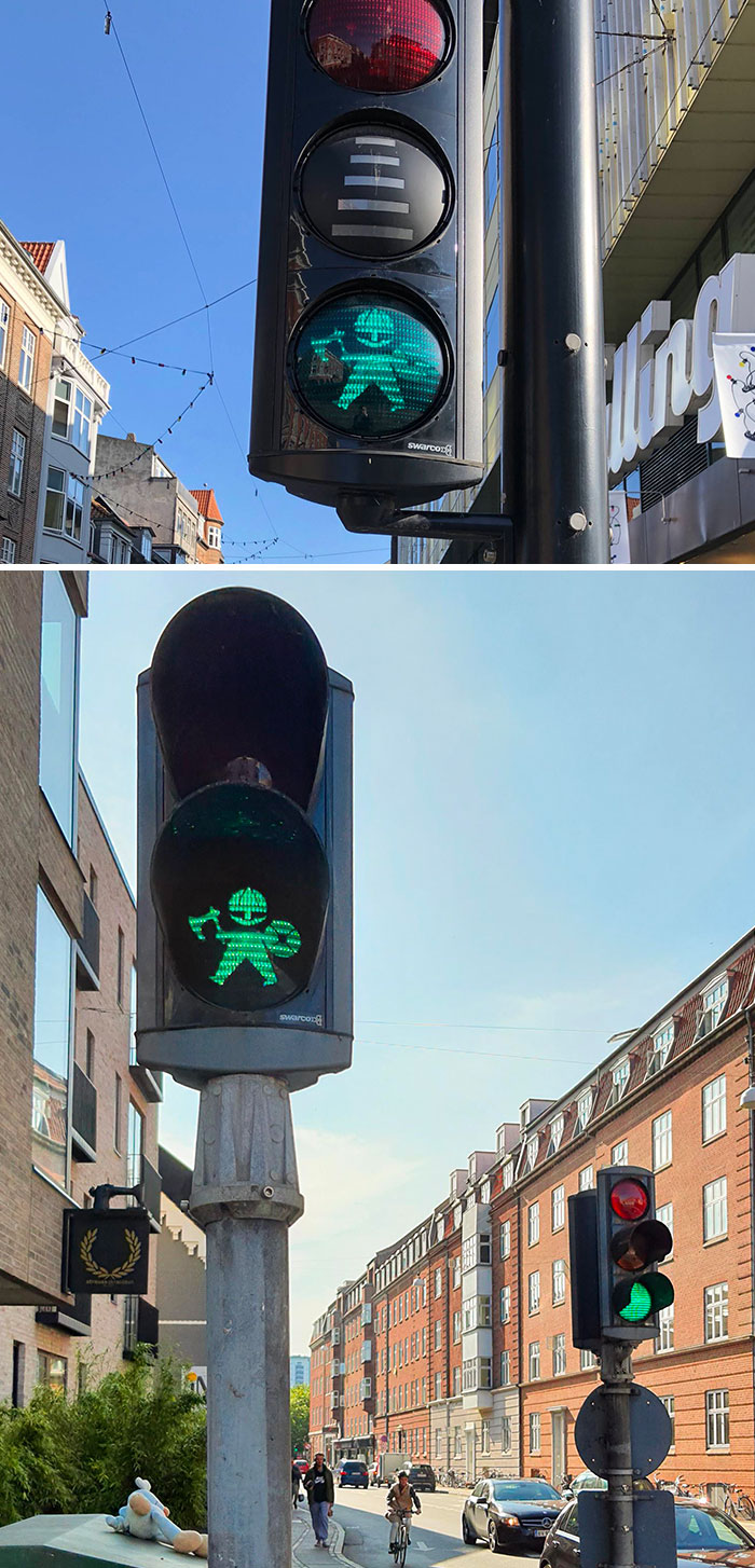 Au Danemark, certains de nos signaux lumineux sont des petits vikings.