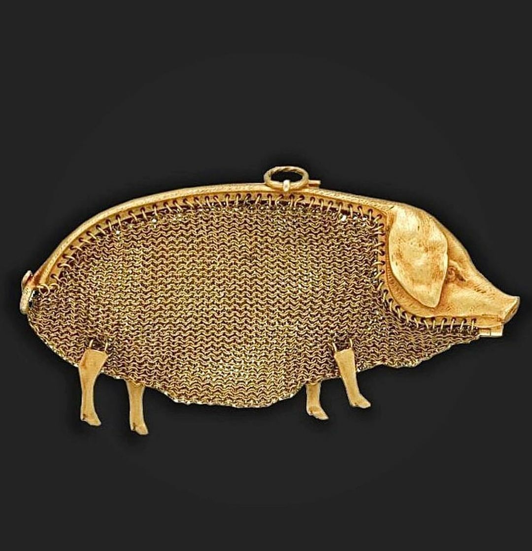 magnifique porte-monnaie antique en forme de cochon