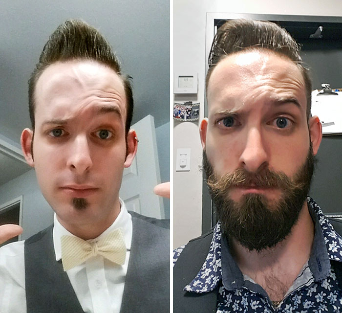 Avant et après que je me sois laissé pousser la barbe, à seulement deux mois d’intervalle.