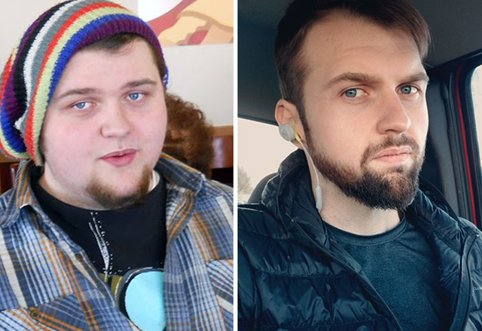 comparaison de mon visage et de ma barbe avant et après