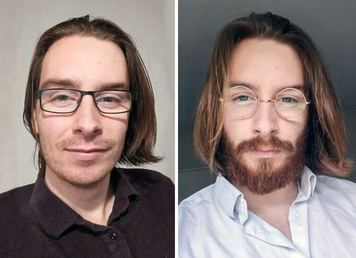 Avant et après. C’est la première fois que tu te laisses pousser la barbe.